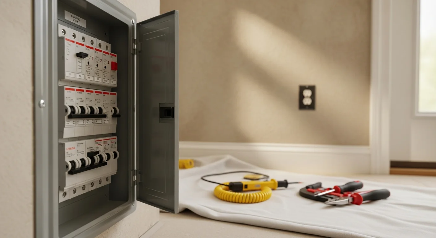 Electrician repairing outlets and switches in residential home